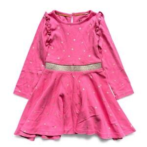 Boden Pink Mabel Twirly 100% Cotton Ballerina Dress 3/4 Little‎ Girl Gold Stars